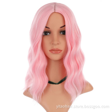 Pastel Wavy Wig Women's Short Bob Light Pink Wig Curly Wavy Shoulder Length Pastel Bob Synthetic Cosplay Wigs for Girl